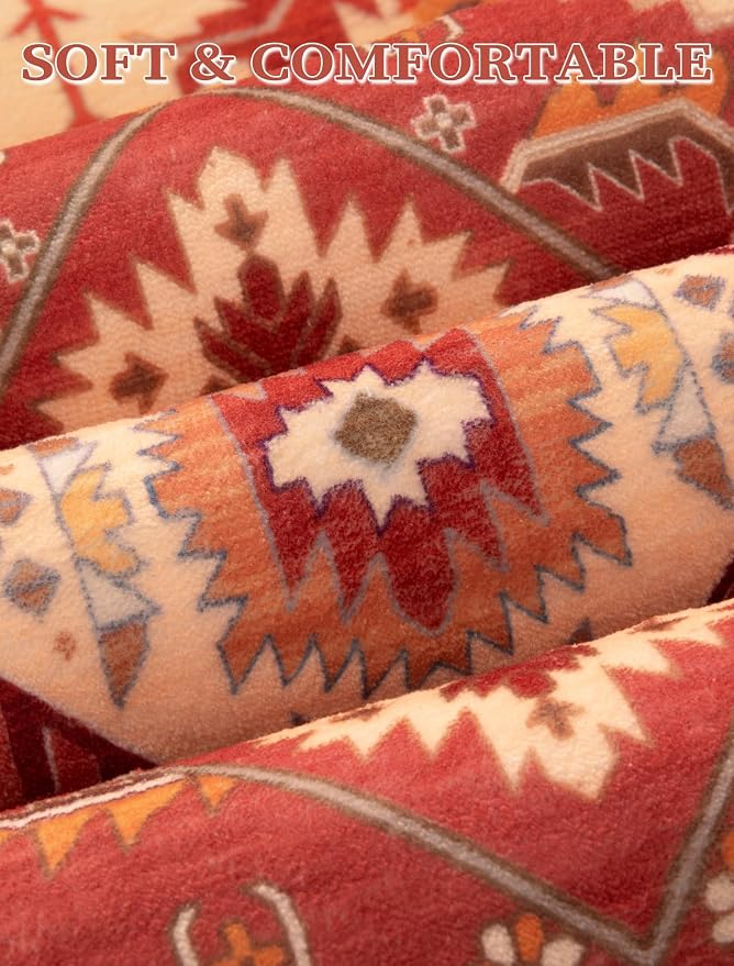 SERISSA Boho Washable Runner Rug, 2x6 Rug Runner Non-Slip Vintage Red Hallway Kitchen Runner Rug Ultra Soft Print Distressed Floor Carpet Runner for Bedroom Bathroom Laundry Living Room
