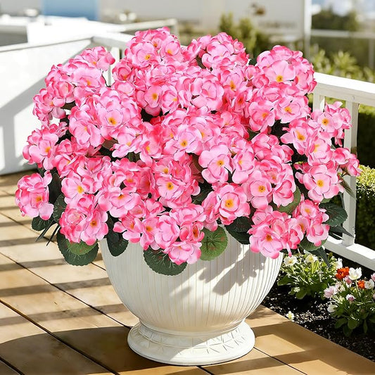 Ouddy Decor Artificial Geranium Flowers for Outdoors, Fake Silk Flowers UV Resistant Faux Geraniums for Vase Planter Garden Patio Balcony Porch Indoor Outdoor Spring Summer Home Decor, 12 Pcs Pink