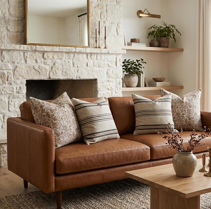 Linen Throw Pillow Covers 20x20 inch Brown and Gray Decorative Pillow Covers for Living Room, Bedroom