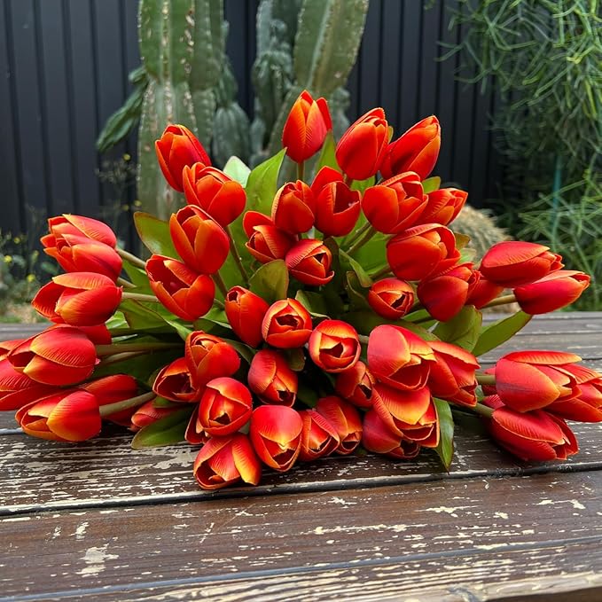 Artificial Fake Flowers Tulip for Outdoor Decoration,UV Resistant Faux Plastic Fabric Greenery Shrubs Plants Fake Flowers Hanging Planter Kitchen Home Garden Wedding Decor (Orange)