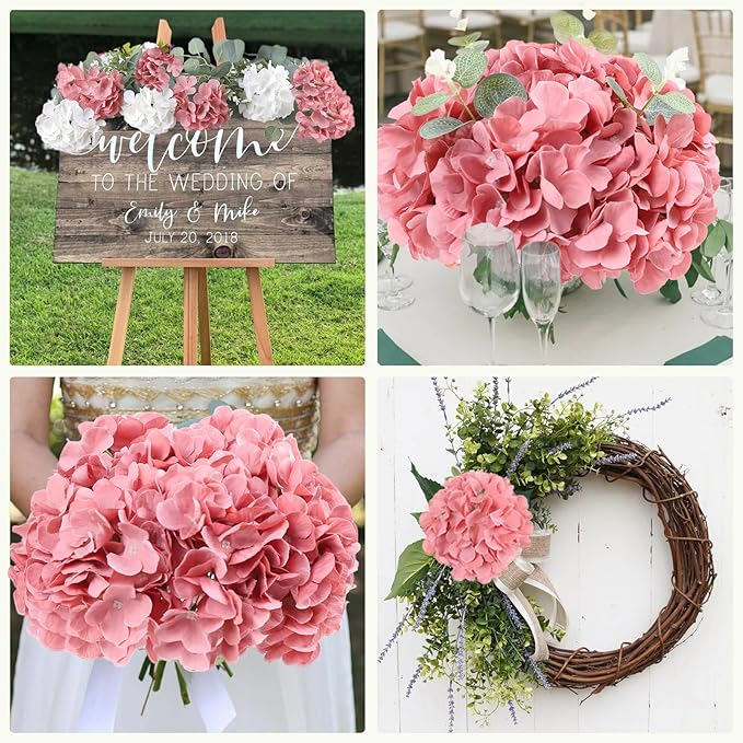 AVIVIHO 65pcs Fake Flowers Dusty Rose Hydrangea Artificial Flowers Bulk (Not Squished, No Steaming Need) Silk Flowers with Stems for Wedding Decor,Home,Baby Shower,Table Centerpieces Decoration