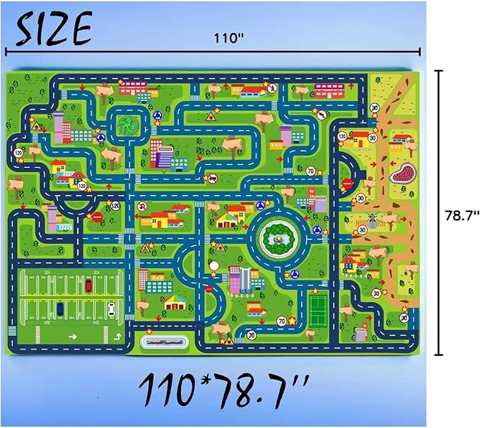 yongjoy Car Rugs for Kids Toy Cars,Kids Play Rug, Children's City Road Map Mat for Playroom Classroom (110X78.7 Inch)