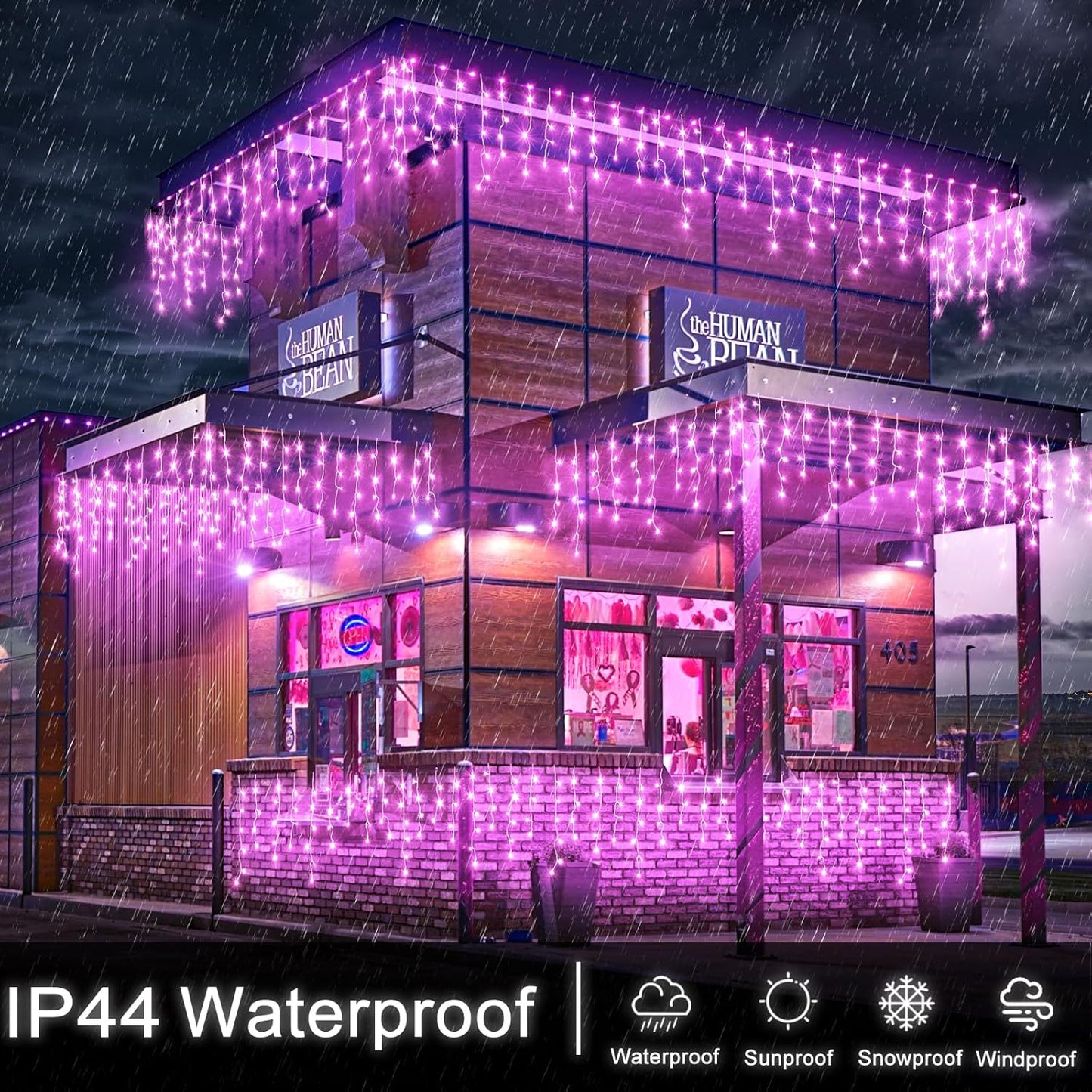 Icicle Christmas Lights Outdoor 66ft 640 LED Pink Christmas Lights for Outside 8 Modes with 120 Drops, Waterproof Icicle Light Plug in for Indoor Party House Christmas Decorations