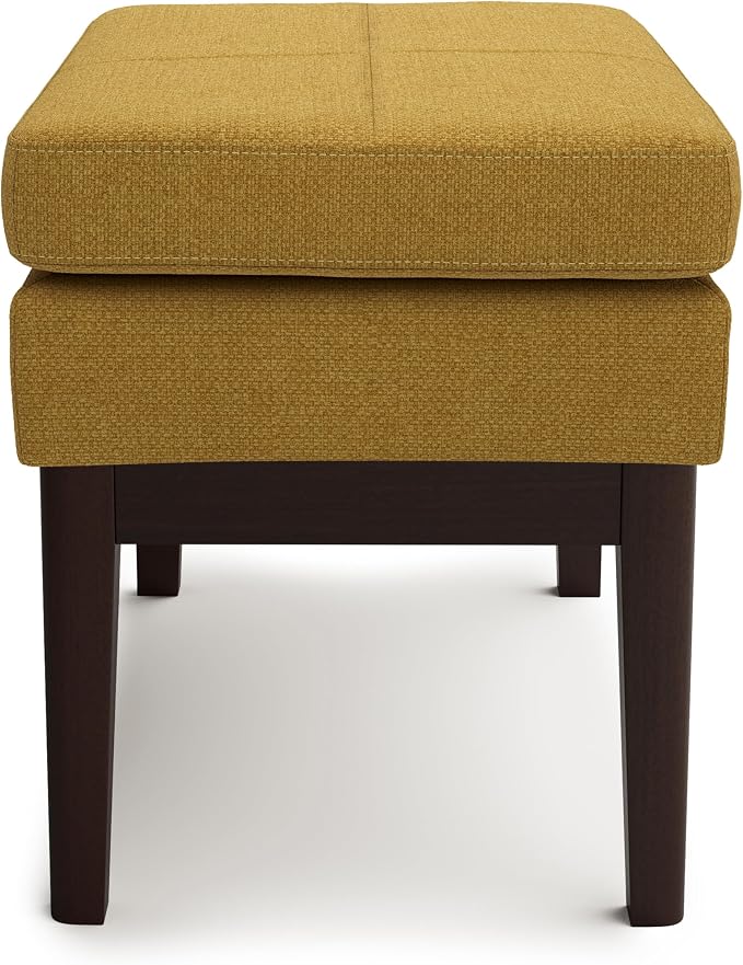 SIMPLIHOME Carlson Small Ottoman Bench - 27 inch Wide Upholstered Woven Fabric Rectangle Ottoman in Marigold, Mid Century Modern Bench for Bedroom, Entryway or Living Room with Padded Seat
