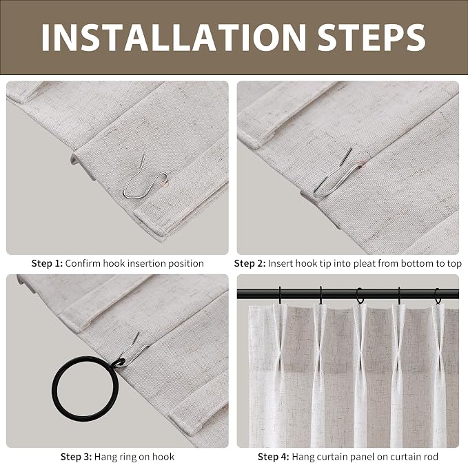 Guken Beige Boho Farmhouse Pinch Pleated Linen Curtains 108 Inch Length 2 Panels Set for Living Room Bedroom Window Privacy Light Filtering Semi Sheer Back Tab Drapes with Hooks for Nursery 40x108