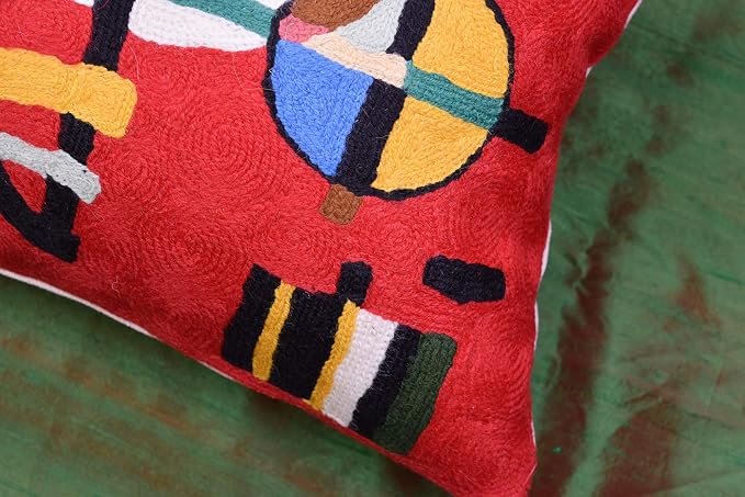 Lumbar Kandinsky Red Modern Pillow Cover Counterweights Mid Century Chair Cushions Red Abstract Pillowcase Red Contemporary Pillowsham Couch Cushions Handmade Wool Size 14x20