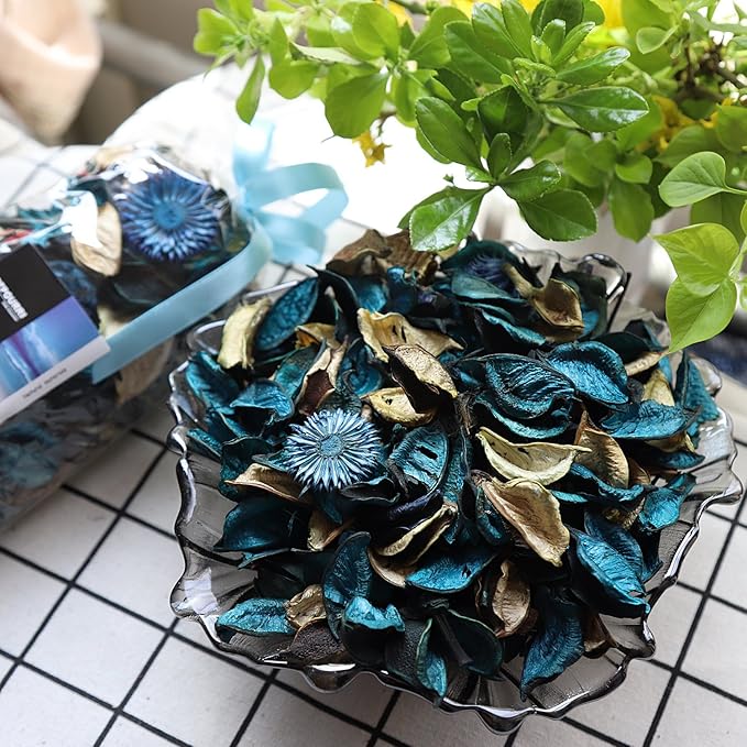 Qingbei Rina Spring Potpourri Bags,Ocean Breeze Scented Potpourri Dried Flower, Bowl Vase Filler, Home Fragrance Sachet Petal, Beach Coastal Decor, 8.4 oz(Turquoise Teal)