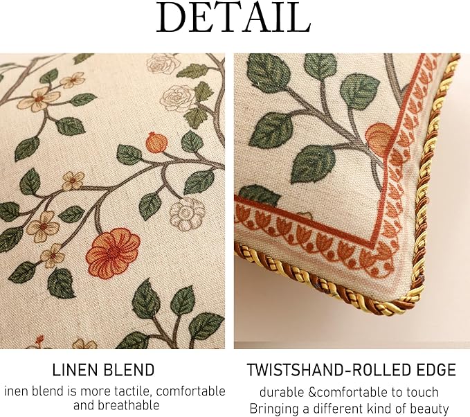 ISAENNE Designer Elegant Vintage Linen Throw Pillow Cover,18"x18"-Flora A | French Square Decor Pillow Cover,Concealed Zipper Design,Floral Pattern,Sofa,Bedroom,Living Room,Lounge Chairs