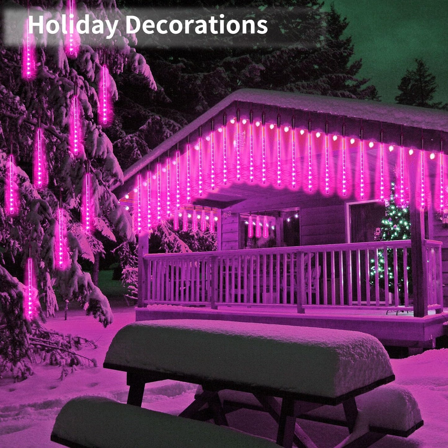 【4 Pack】 Christmas Meteor Shower Rain Lights 12inch, Totally 40 Tube 960 LEDs Icicle Lights Outdoor Raindrop Light for Xmas Halloween Wedding Party Tree Holiday Decoration, Pink