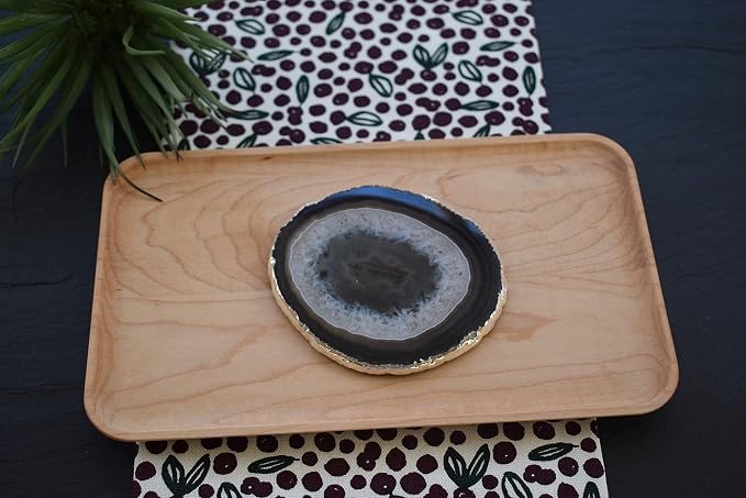 Nature's Decorations Black Silver Rimmed Agate Stone Coasters - Set of 4, Polished Geode Drink Mats for Dining & Coffee Table & Kitchen Geode Decor Non-Toxic 3.5-4” Diameter