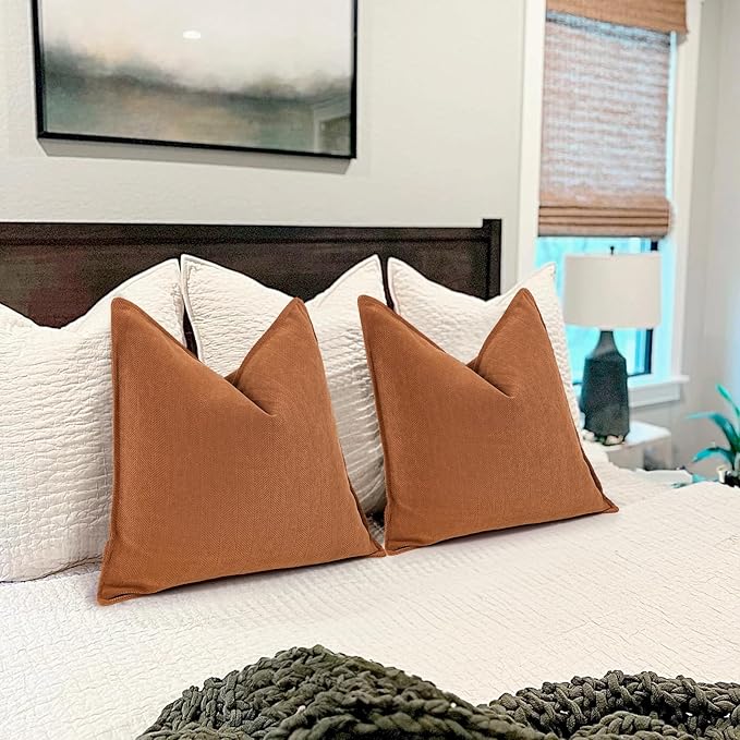 ZWJD Orange Pillow Covers 20x20 Set of 2 Chenille Throw Pillow Covers with Elegant Design Soft and Luxurious Decorative Throw Pillows for Couch, Bed, and Home Decor