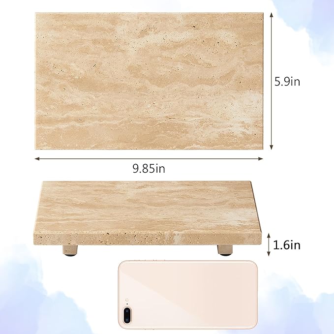 Natural Travertine Tray Pedestal Stand – Soap & Jewelry Riser for Bathroom Counter, Kitchen Sink, Vanity Organizer, Decorative Stone Catchall for Perfume, Candles