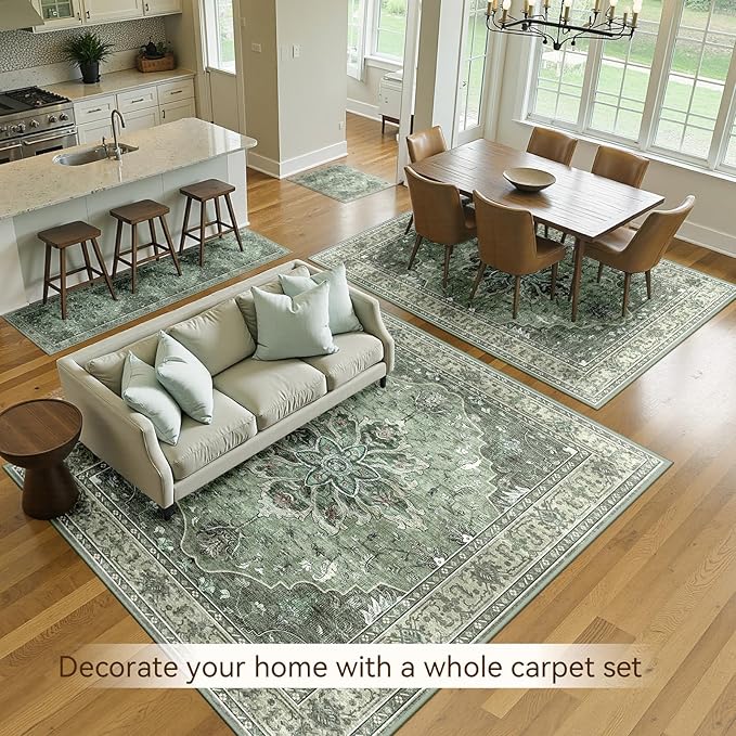 RELEANY Area Rugs 2'x10' Runner Rug Non Slip Washable for Kitchen Hallway Bedroom Beside Laundry Room Bathroom Rug, Floor Carpet, Dark Green Gray