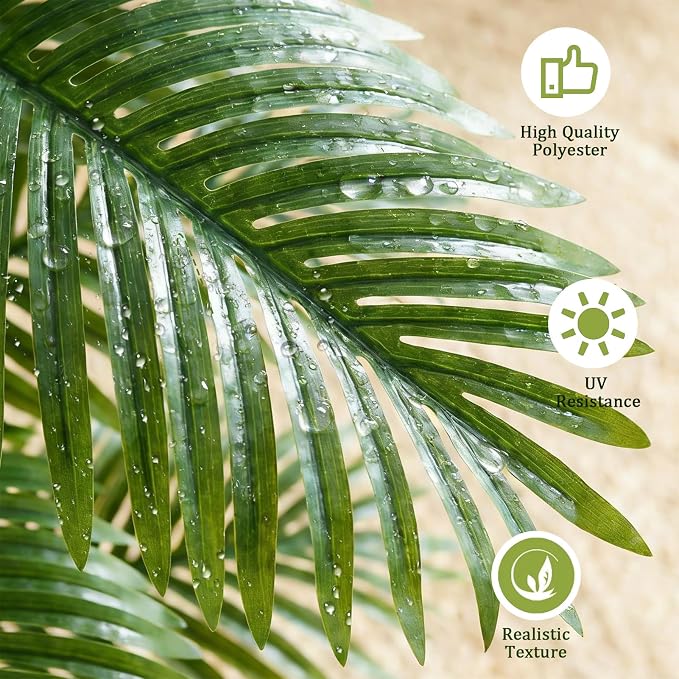 2 Pack Artificial Palm Tree Indoor Plant 4FT Tall Fake Tropical Palm Tree in Pot, Real Bark Design Faux Areca Palm Tree for Home Office Living Room Bedroom Farmhouse Modern Outdoor Topiary Tree