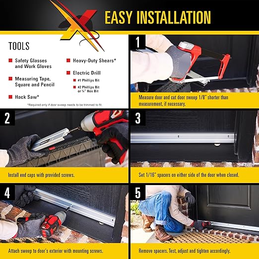 Xcluder 36" Versa-Line Rodent-Proof Door Sweep, Aluminum Cover - Seals Out Rodents and Pests, Easy to Install, Maximum Adjustability; Under-Door Seal