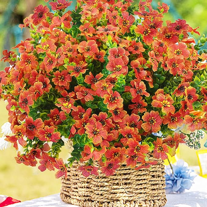 trytuny Artificial Flowers for Outdoor, UV Resistant Fake Silk Flowers, Realistic Faux Plants for Outside Indoor Porch Patio Window Box Planter Home Decor (16, Orange)