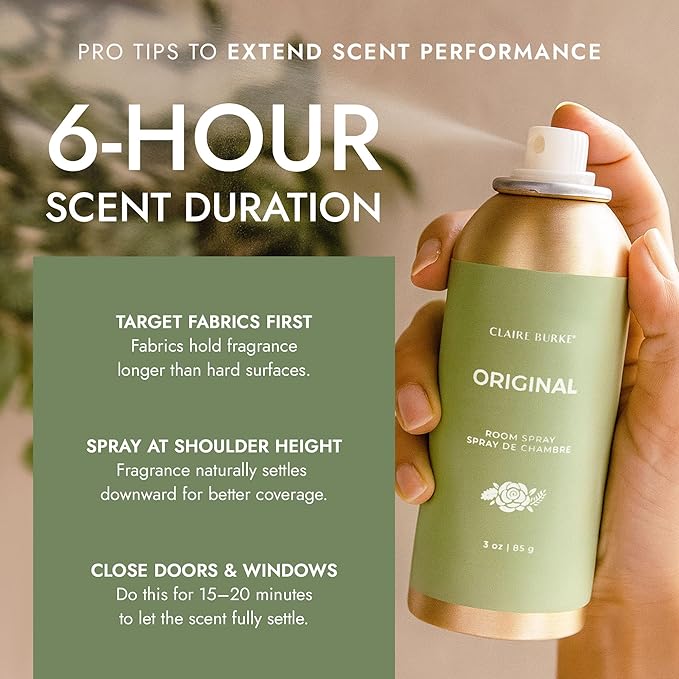 Claire Burke Original Scent Room Spray, 3 oz - Fresh Home Fragrance & Air Freshener, Natural Scent Home Fragrance, Long Lasting Natural Air Freshener
