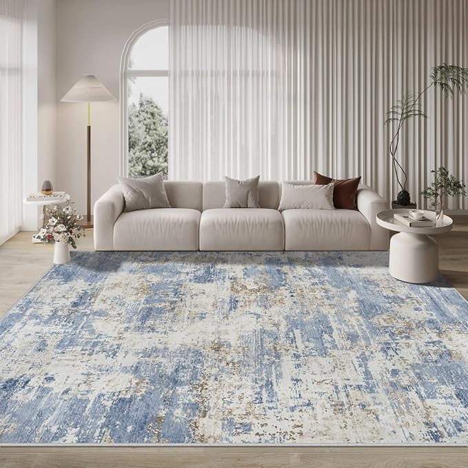 9x12 Area Rugs for Living Room Rug Washable: Modern Large Rug for Dining Room Bedroom Carpet Non Slip 9 by 12 Indoor Abstract Nursery Home Office Blue