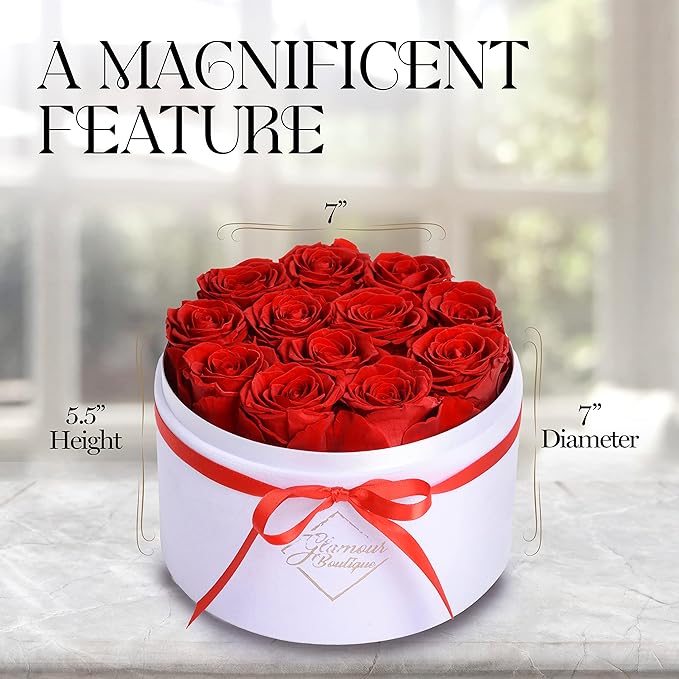 GLAMOUR BOUTIQUE Flowers Forever Gift Box, 12 Real Preserved Roses in Velvet Box, Floral Gift for Her, Mom or Wife for Birthday, Mother’s Day, Anniversary or Graduation, Red (Color-Treated)