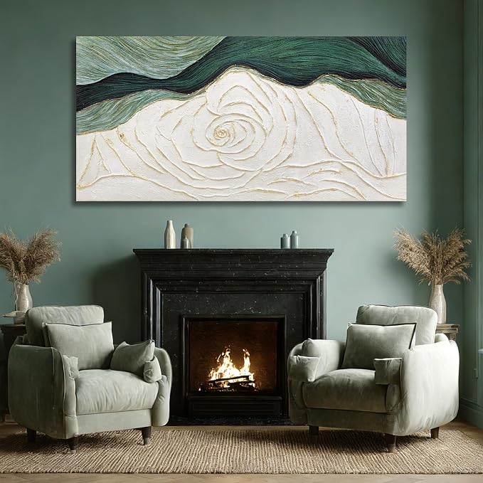 Dolidoteart Hand-Painted Green Abstract Wall Art Canvas, Large 29x58 Inch Modern Textured Floral Artwork for Living Room, Bedroom, Office, Hallway Home Decor