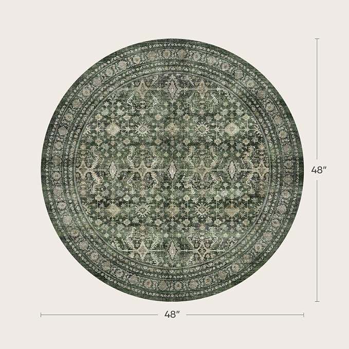 Lofus 4ft Area Rugs for Living Room, Green Washable Area Rug with Non-Slip Backing,Soft Boho Carpets for Bedroom Dining Room Home Office Indoor Nursery