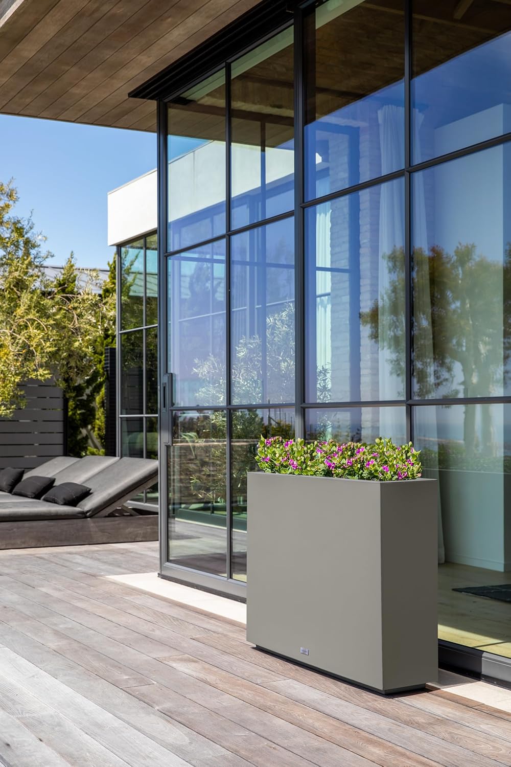 Veradek Block Series Span Plastic Planter - Tall Rectangular Planter for Indoor or Outdoor Patio/Porch, Gray, 30" in Height, 10" in Width, 38" in Length