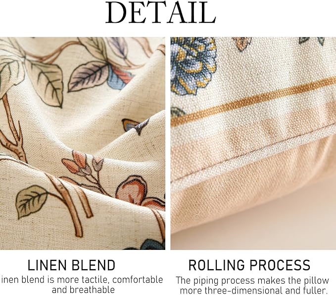 ISAENNE Designer Linen Throw Pillow Cover,Set of 2,18"x18"-Cornucopia B | Elegant French Square Pillow Cover,Concealed Zipper Design,Floral Pattern,Sofas,Bedroom,Living Room,Lounge Chairs