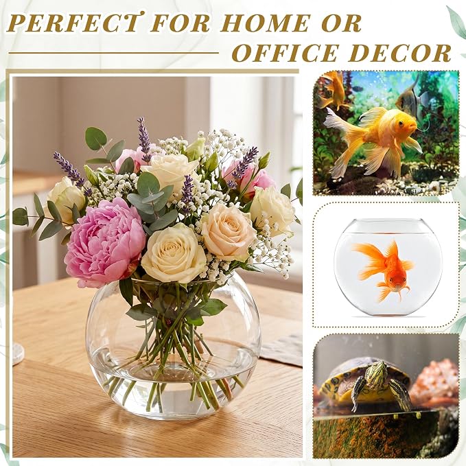 Zopeal 4 Pcs Glass Bubble Bowl Vase Bulk, Clear Round Glass Centerpiece Bowls for Wedding Table Decor, Fish Flower Bud Vase Terrarium for Event Party DIY (6.1" h X 7.87" w)
