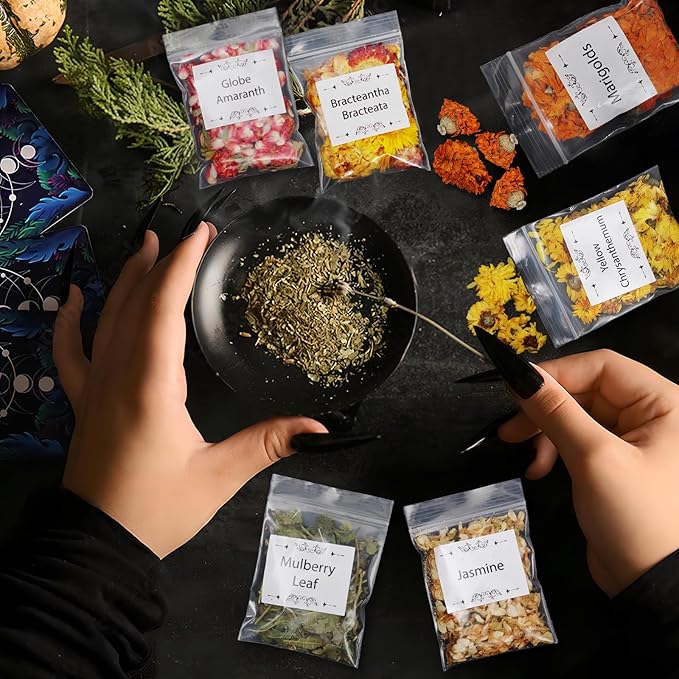 HNSHAG 60 PCS Witchcraft Herbs Set,Bulk Dried Flowers for Witch Candles Spells,Wiccan Supplies Tools,Pagan Altar Rituals,Lavender Rose Sachet DIY Craft Accessories,Gifts for Witchy Beginner Friends