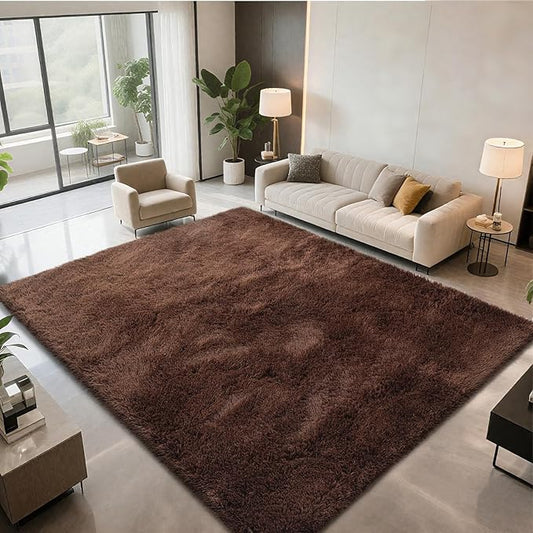 Shag Area Rugs for Bedroom Living Room,5X8 Ultra Soft Fluffy Area Rugs for Dorm, Indoor Carpet Nursery Rugs for Kids Room Home Decor,Brown