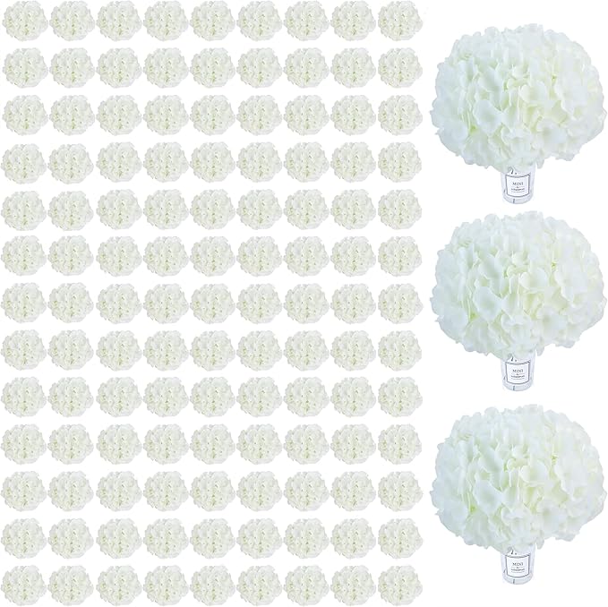 AVIVIHO 105pcs Fake Flowers White Hydrangea Artificial Flowers Bulk (Not Squished, No Steaming Need) Ivory Silk Flowers with Stems for Wedding Decor,Home,Baby Shower,Table Centerpieces Decoration