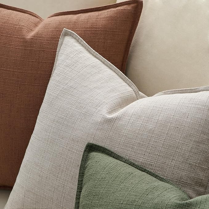MIULEE Euro Sham Pillow Covers for Bed 26x26, 2 Pack Oatmeal Linen Thick & Textured Decorative Throw Pillow Covers, Neutral Cushion Cases, Modern Farmhouse Home Decor, No Filling