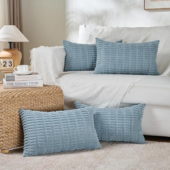 Fancy Homi 4 Packs Decorative Throw Pillow Covers for Living Room Couch Bed, Modern Farmhouse Boho Home Décor Accent Cushion Case, 24" x 14" (Pack of 4), Light Blue