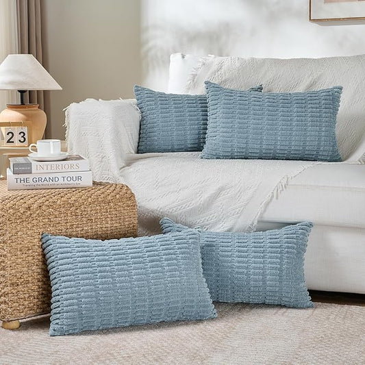 Fancy Homi 4 Packs Decorative Throw Pillow Covers for Living Room Couch Bed, Modern Farmhouse Boho Home Décor Accent Cushion Case, 24" x 12" (Pack of 4), Light Blue