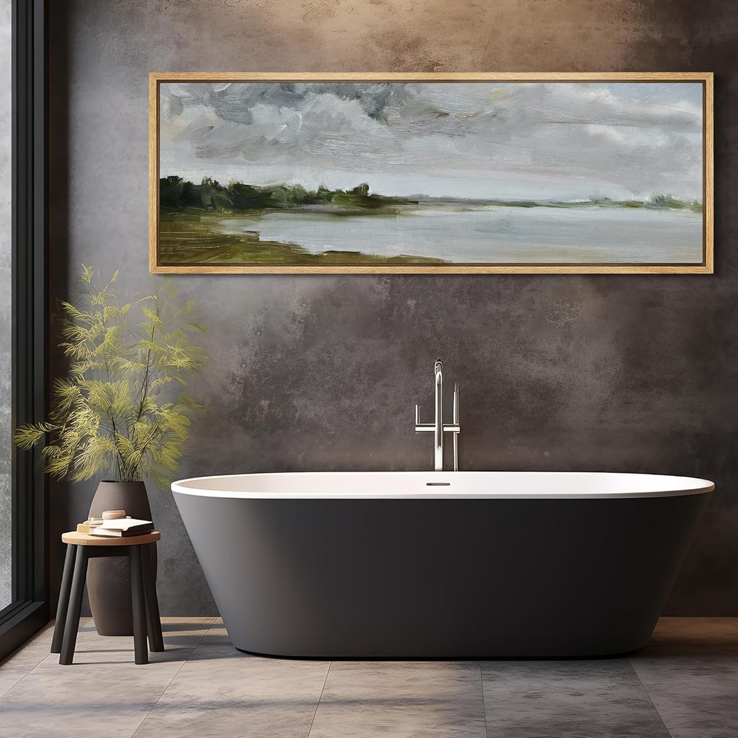 MUDECOR Large Framed Canvas Print Wall Art Tranquil Landscape Soft Brushstroke Lake Scene Illustrations Antique Retro Fine Art Illustrations Decorative Colorful for Bedroom - 60"x20"