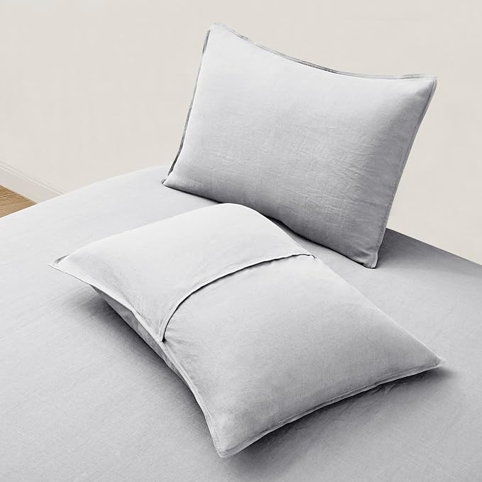 ATLINIA Linen Pillow Cases Standard Sham - 20 x 26 Inch Bed Pillow Protector Cover Set of 2 Bedding Cooling Neutral Pillowcase Shams Light Grey