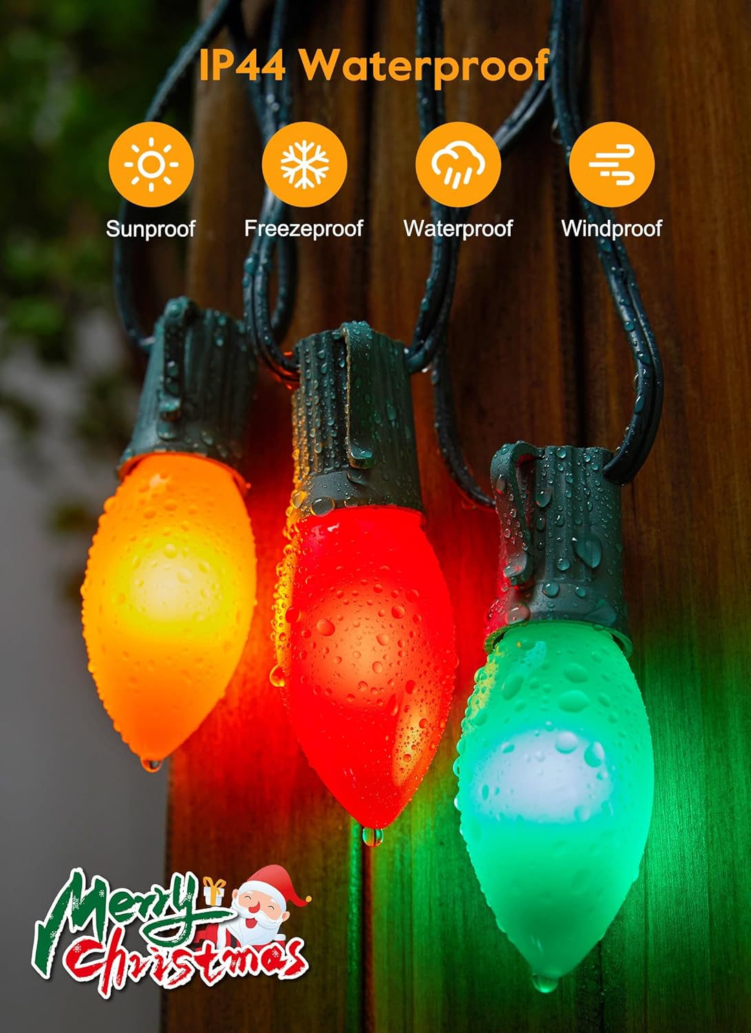 Vintage C9 LED Christmas Lights Outdoor - 25 Feet String with 25 Colored Shatterproof Bulbs, Connectable Waterproof Lights for Holiday Party Roofline, Backyard, Garden, Patio, Green Wire