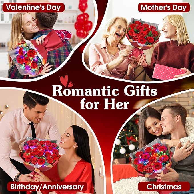 ADDWel Preserved Real Red Rose Bouquet Long-Lasting Flowers for Anniversary, Birthday and Romantic Gifts for Wife Girlfriend, Forever Fresh Roses for Delivery Prime
