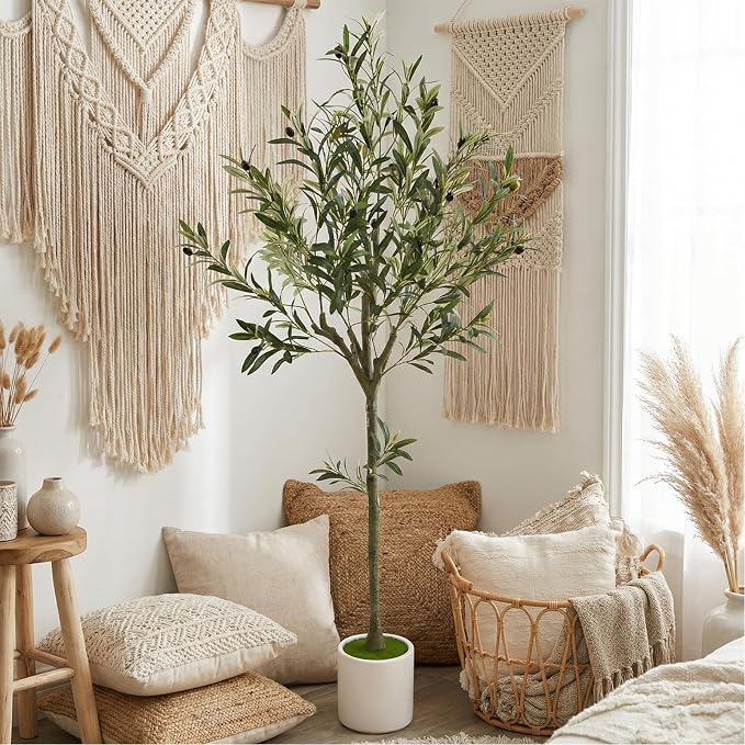 5ft Fake Olive Tree Artificial Indoor,Faux Olive Tree with Pot,Large Olive Branches and Lifelike Fruits,for Home Office House Living Room Decor.