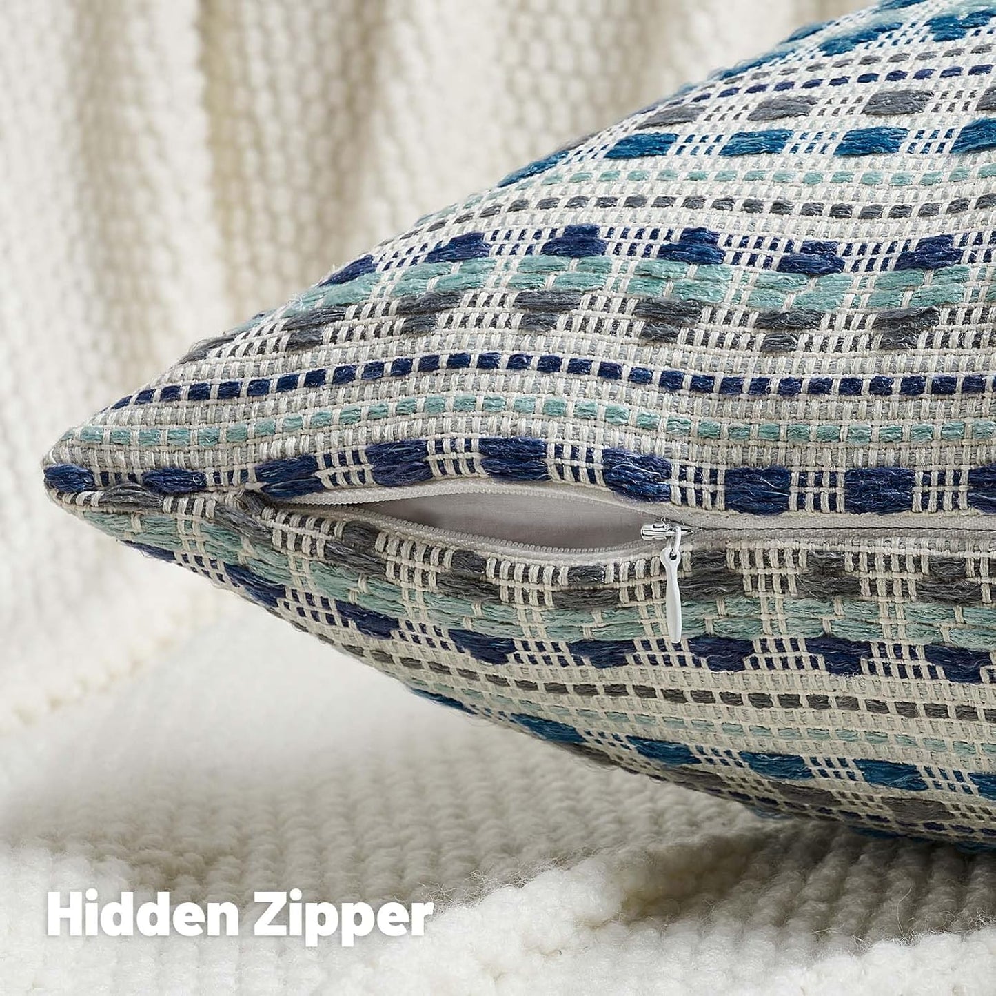 FUTEI Blue Grey Decorative Throw Pillow Covers 20x20 Inch Set of 2,Soft Cozy Chenille Jacquard Textured Cushion Case,Boho Home Decor for Couch Bed Living Room