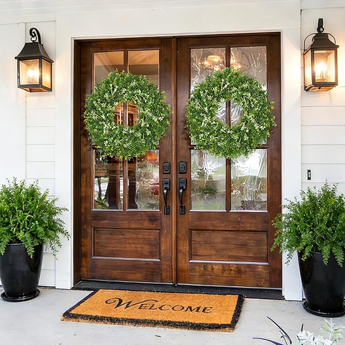 26 Inch Large Greenery Eucalyptus Boxwood Wreaths Artificial Easter Summer Spring Wreaths for Front Door Outdoor All Season Spring Decorations for Home Porch Room Window Wall Farmhouse (Berries)