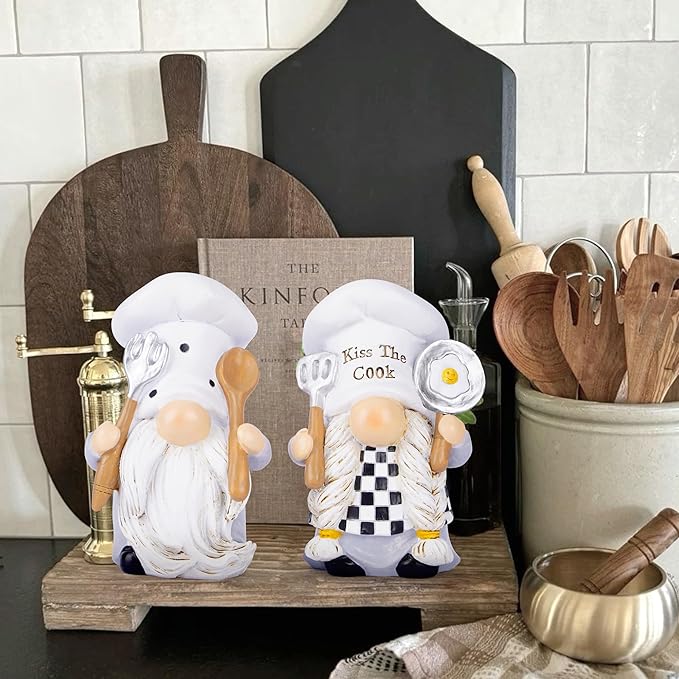 Hodao 2PCS Mother Day Kitchen Chef Gnomes Decorations Farmhouse Chef Gnomes Decor for Home Tabletop Coffee Shop Cooking Figurines Decor Statues Gifts for Mom