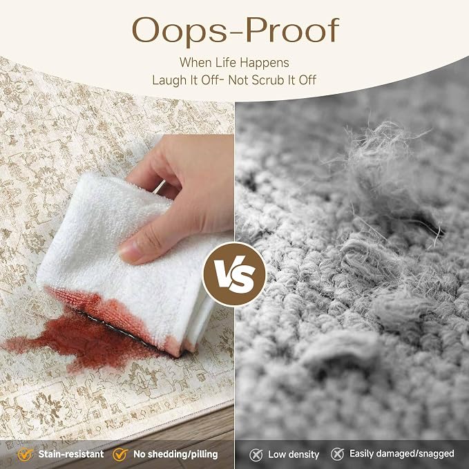 6x9 Beige Washable Neutral Area Rug for Living Room Soft Floral Non Slip Large Rug Modern Low Pile Stain Resistance Indoor Carpet Bedroom Office Playroom Office Classroom