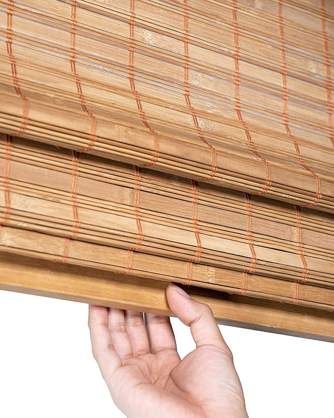 CHICOLOGY Bamboo Roman Shade, Cordless Light Filtering Woven Wood Window Treatment for Living Room, Dining Room, Kitchen & Office, Natural Bamboo Blinds for Boho Coastal Decor, Squirrel, 29"W x 64"H