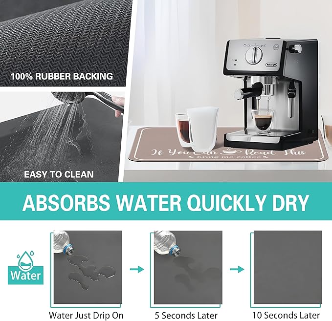 Coffee Bar Mat for Countertops 18inx24in,Absorbent Hide Stain Anti-Slip Cafe Bar Accessories Fit Under Coffee Machine Mat,dish drying mats for kitchen