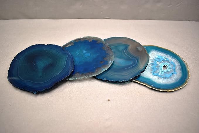 Nature's Decorations Teal Agate Stone Coasters - Set of 4, Polished Geode Drink Mats for Dining & Coffee Table & Kitchen Geode Decor Non-Toxic 4.5-5" Diameter