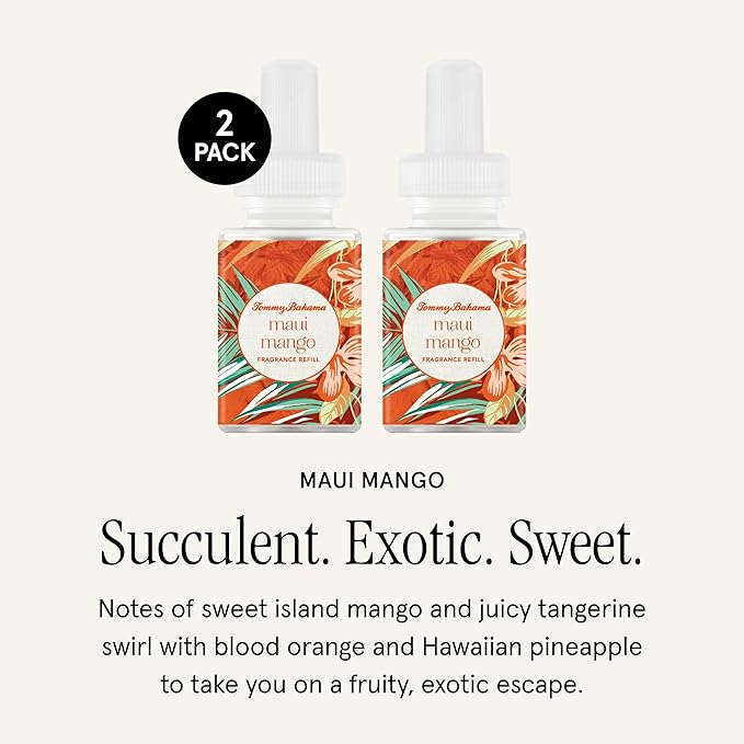 Pura & Tommy Bahama Home Scent Refill - Smart Home Air Diffuser - Premium Fragrance in Every Refill - Household Essential - Diffuser Fragrance - 2 Pack, Maui Mango