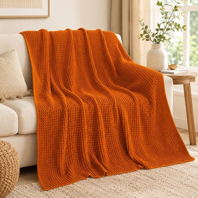 Bunnikins & Clover Orange Throw Blanket for Couch, Soft Warm Decorative Fall Blanket for Sofa Bed, Ideal Fall Home Decor, 50"x60"
