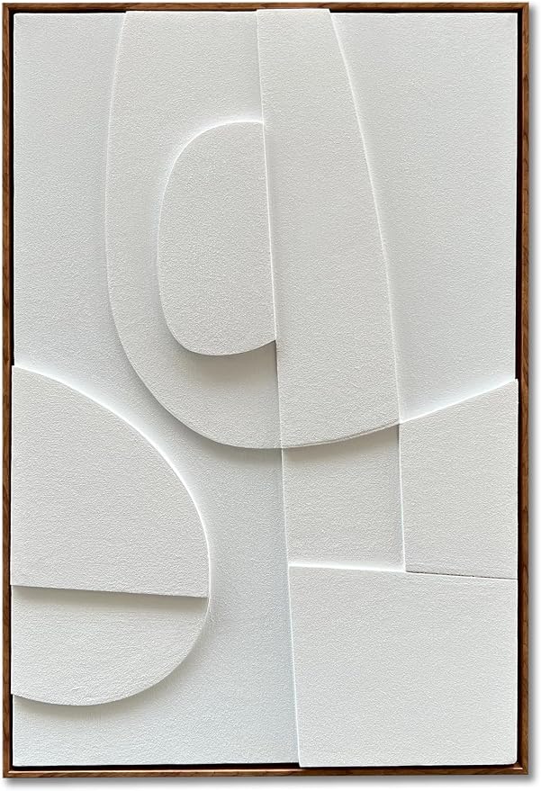 NANKAI Art Hand-Painted Three-Dimensional White Texture Art Modern Minimalist Decorative Oil Painting for Home, Office, Corridor and Wall Decoration 36x24 Inches (with Solid Wood Exterior Frame)