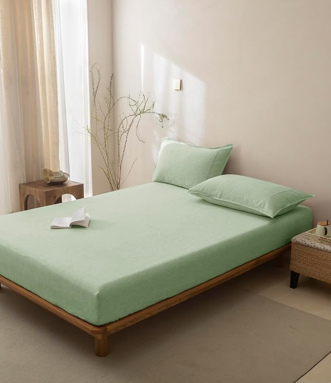 Talasily 100% French Linen Pillow Case Queen Size Set of 2,Oeko-TEX Certified Stone Washed Flax Pillow Shams with Envelope Closure - Breathable & Cooling for Hot Sleepers（Sage Green,20''x30''）